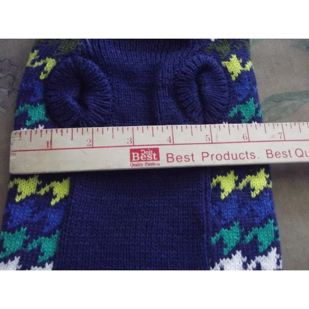 Top Paw Dog Sweater Size Small navy blue houndstooth print green yellow gray